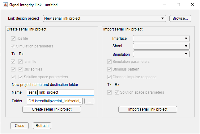 Creating serial link project