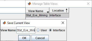 Saving table column control view to user area or project interface.