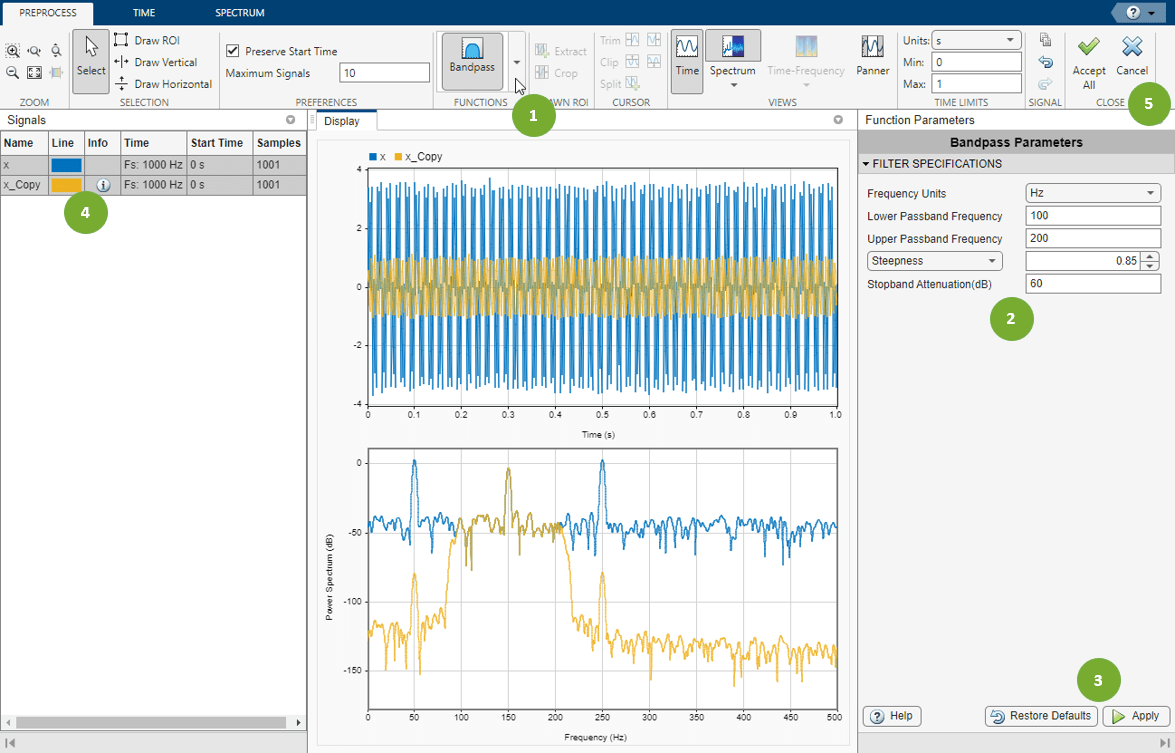 Bandpass filter results inside preprocessing mode.
