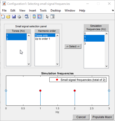 Selecting small signal frequencices window