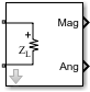 Outport block icon with Sensor type set to Power, Output parameter set to Magnitude and Angle Baseband, and Ground and hide terminal is off.