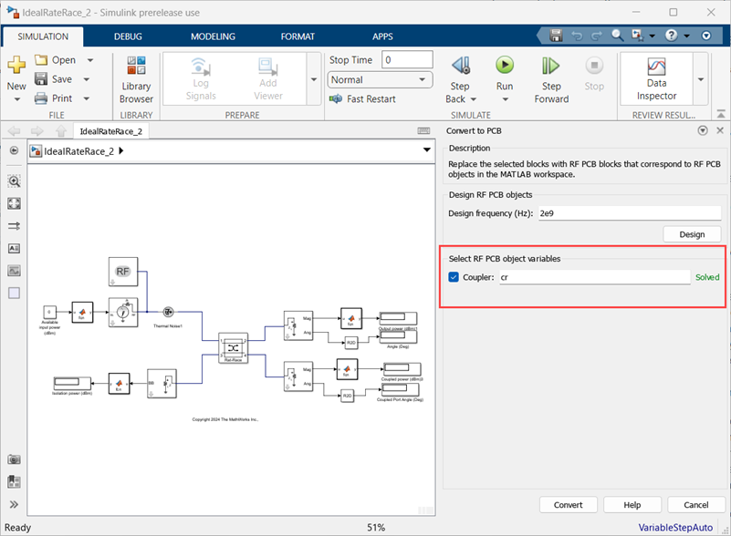 Coupler object variable name in Select RF PCB object variable field.