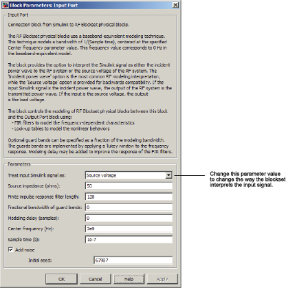 Input port mask with Treat input Simulink signal as parameter.