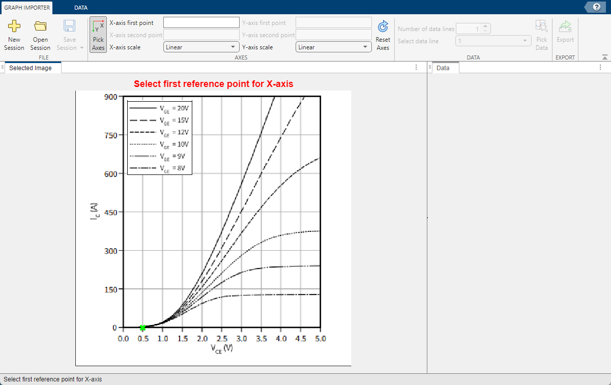 Graph Importer window with first reference point selected