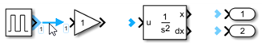 A connection cue is displayed between the Pulse Generator block and the Gain block.