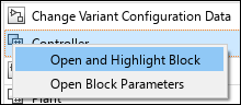 Block specific context menu for a Variant Subsystem block in the model hierarchy.