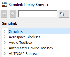 The Simulink Library Browser libraries in their default order with the Simulink library at the top