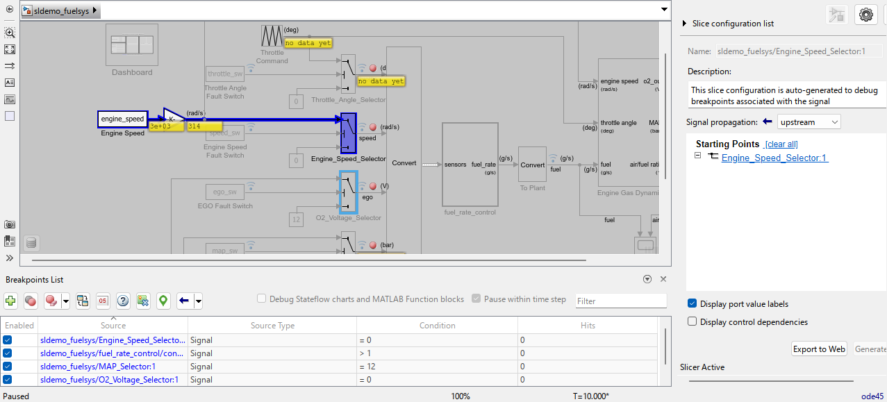 Block diagram with a signal path highlighted using Model Slicer.