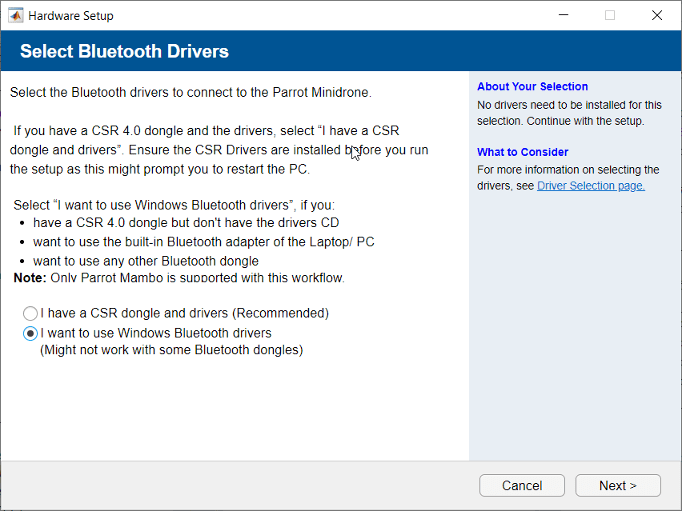 Select Bluetooth drivers