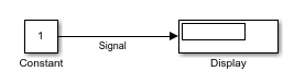 Constant block with a value of 1 that connects to a Display block