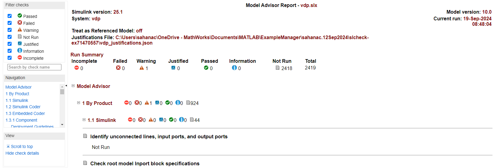 Model Advisor Report