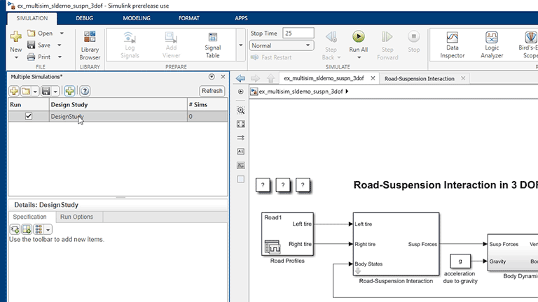 Thumbnail for a video which walks through the usage of the Multiple Simulations panel. This video creates a design study in the Multiple Simulations panel, selects block parameter, and specifies different sets of values for the block parameter to run the simulations with.