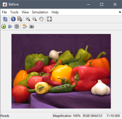 A Video Viewer display window showing an image of peppers.
