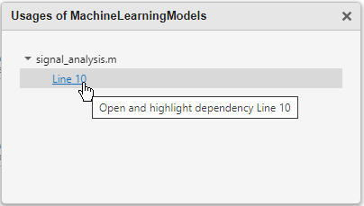 Usages of ProjectName dialog box lists the dependencies and their details.