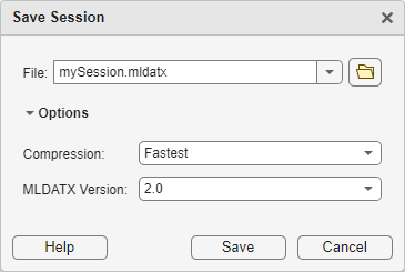 The Save Session dialog box