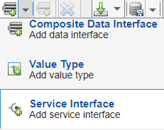 Drop-down with the options to Add data interface, Add value type, or Add service interface.