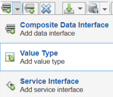 Drop-down with the options to add a Composite Data Interface, value type, or Service Interface.