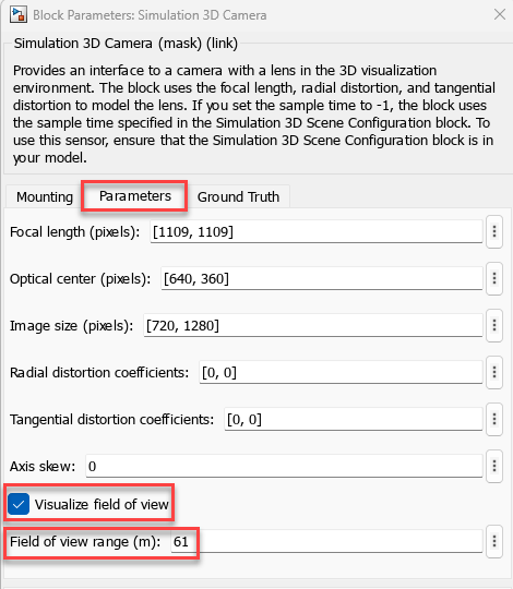 Block mask settings to visualize field of view and set the range