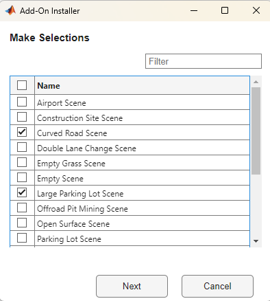 Installer dialog box with scenes selected