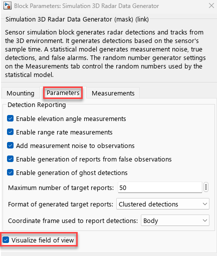 Block mask settings to visualize field of view and set the range