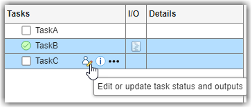 Tasks column showing TaskB passing and TaskC able to be marked complete