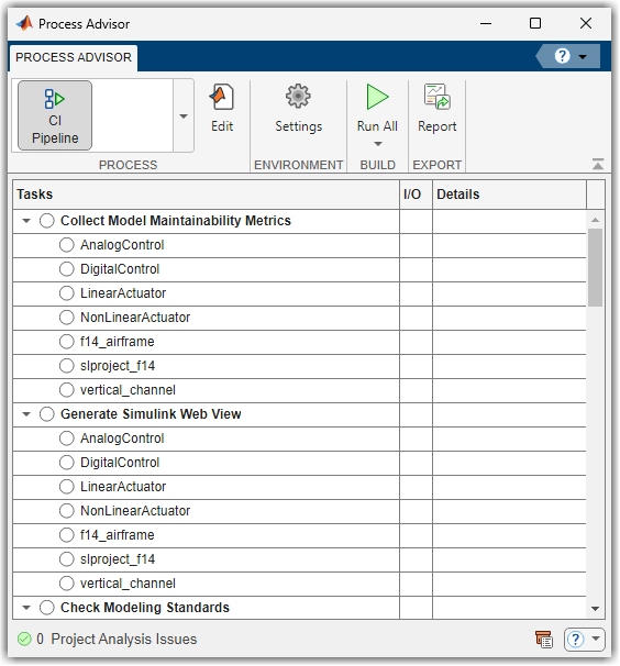 Process Advisor app showing tasks for the project