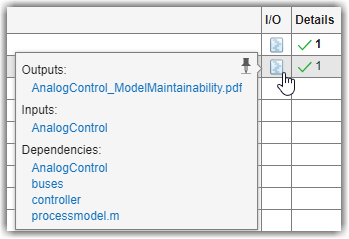 Hyperlinks for the task iteration outputs, inputs, and dependencies