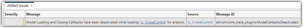 Artifact Issues tab showing a warning about model callbacks