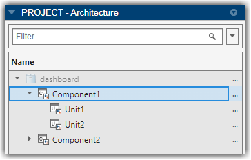 Project pane with several units and components