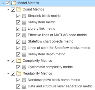 Model Advisor pane with the checks selected