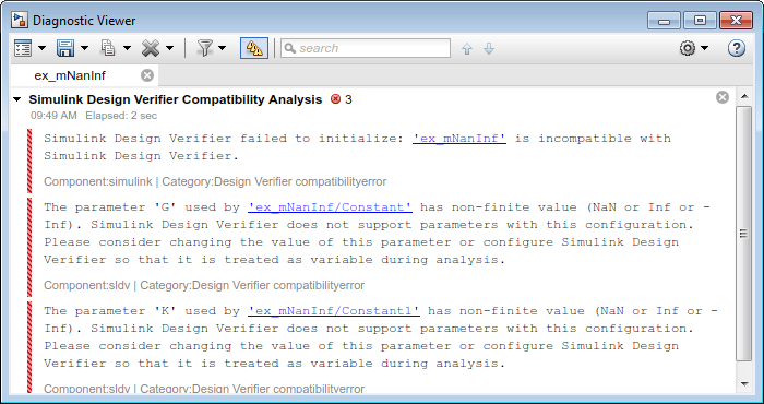 Window if Diagnostic Viewer that shows Simulink design Verifier compatibility analysis.