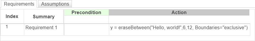 This example shows a requirement that erases the characters between the sixth and twelfth characters of the string "Hello, world!", excluding the bounds.