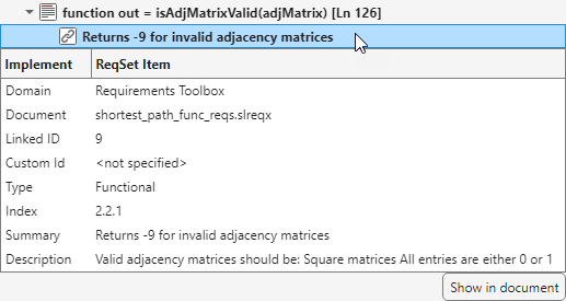 An item that has the link destination is selected. The link details are displayed.