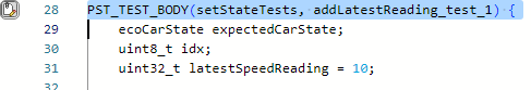 An xUnit test. The requirements icon is left of the code line and the test is selected.
