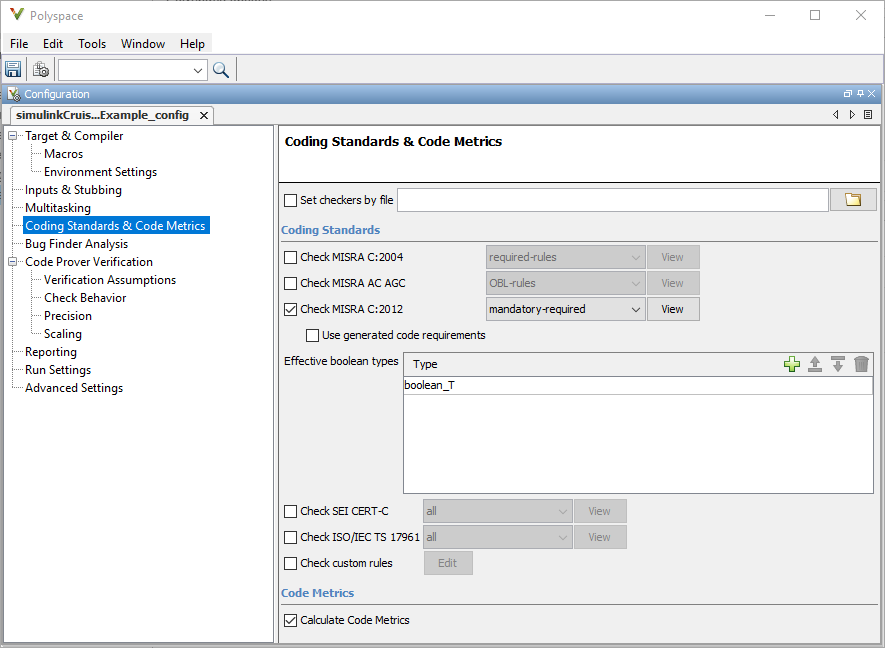 Polyspace configuration dialog box