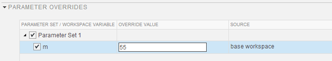 Parameter override section of test manager