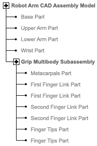CAD robotic arm model hierarchy