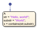 Stateflow chart that uses the contains operator in a state.