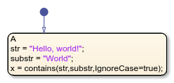 Stateflow chart that uses the contains operator in a state.