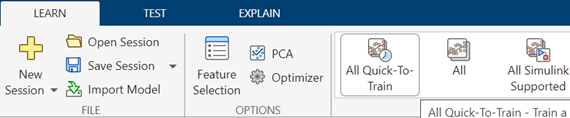 All Quick-To-Train option in the Models gallery on the Learn tab