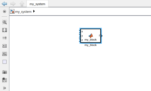 MATLAB function block for the function f = my_block(x,y,z)