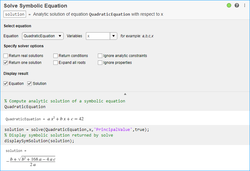 is solve in the matlab symbolic toolbox