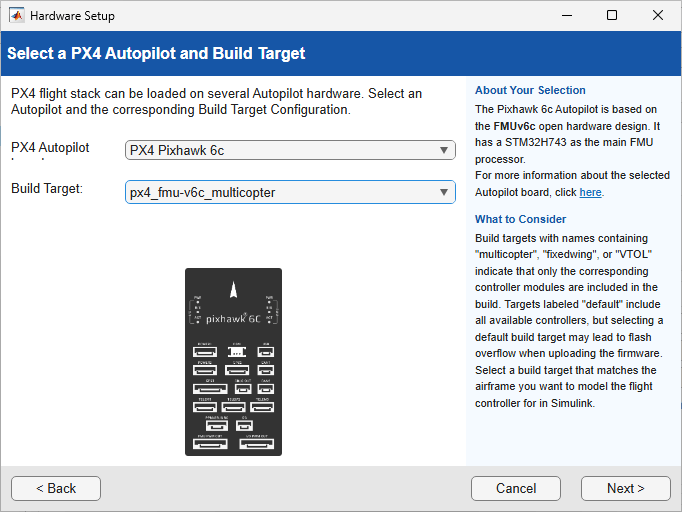 Select PX4 Autopilot and build target.
