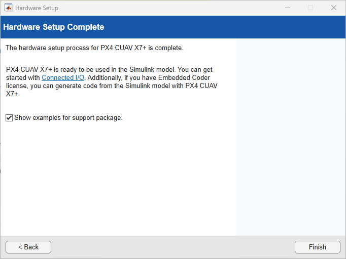 Hardware Setup Complete screen showing PX4 CUAV X7+ is ready to use.