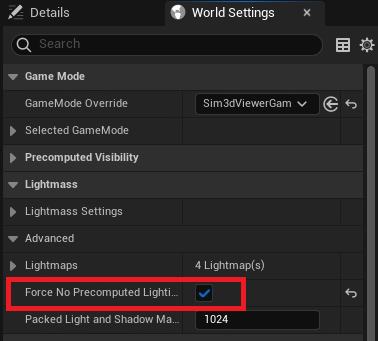 World Settings menu of Unreal Editor