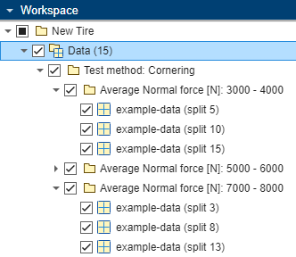 Selected data object in the workspace tree to export.