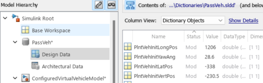 Virtual vehicle template passveh data dictionary