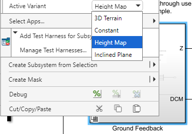 Environment subsystem right-click menu variant selection.