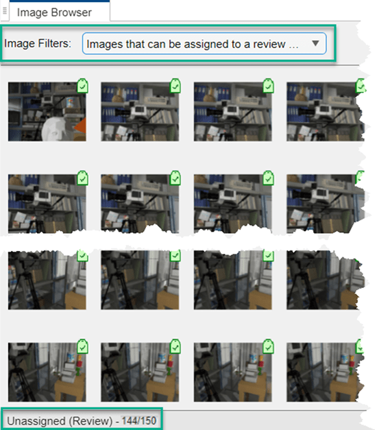 Images filtered to display only those that can be assigned to a review task.
