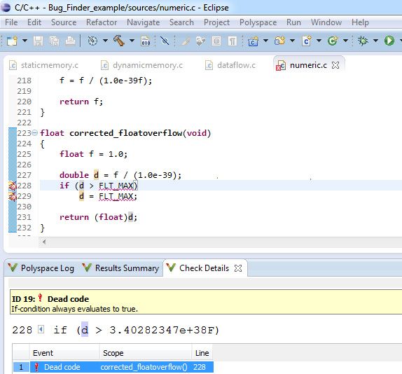 Identify dead code right at compile time within your Eclipse IDE using Polyspace Bug Finder.